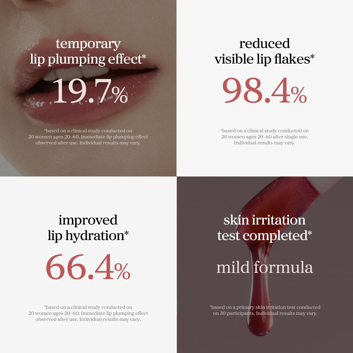 NOONI lip swatch on model showing natural tint and plumping effect