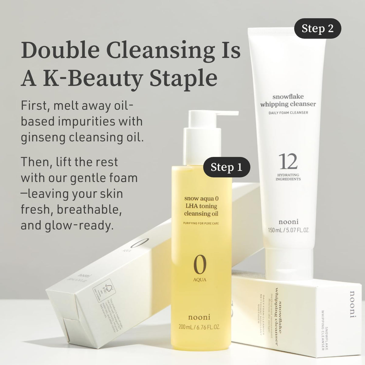 NOONI bottle staged in bathroom lifestyle setting suggesting daily skincare ritual