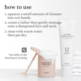 NOONI foam applied on face, illustrating soft cleansing action and comfort