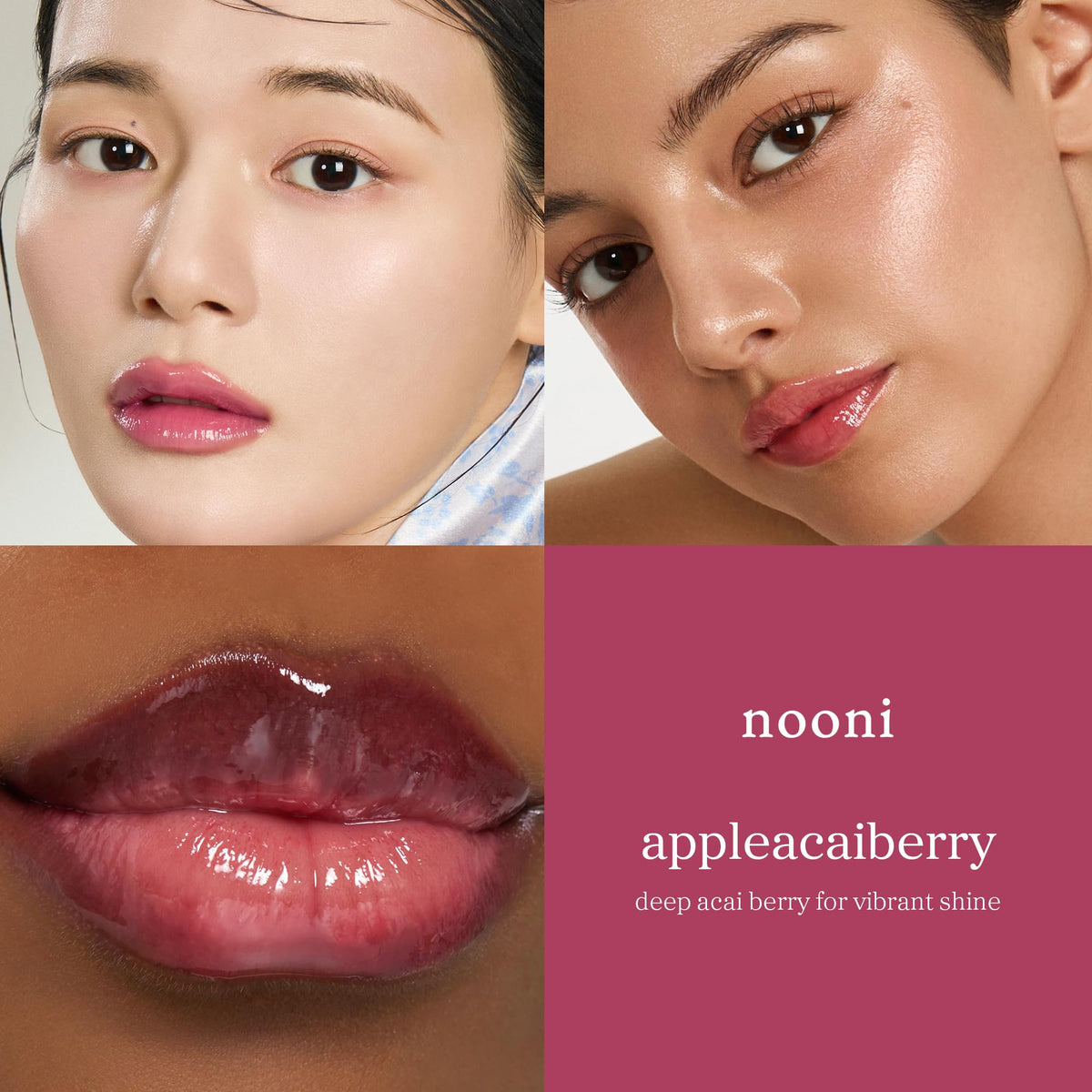 NOONI lip oil texture swatch showing glossy, hydrating finish