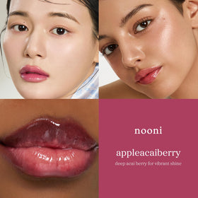 NOONI lip oil texture swatch showing glossy, hydrating finish
