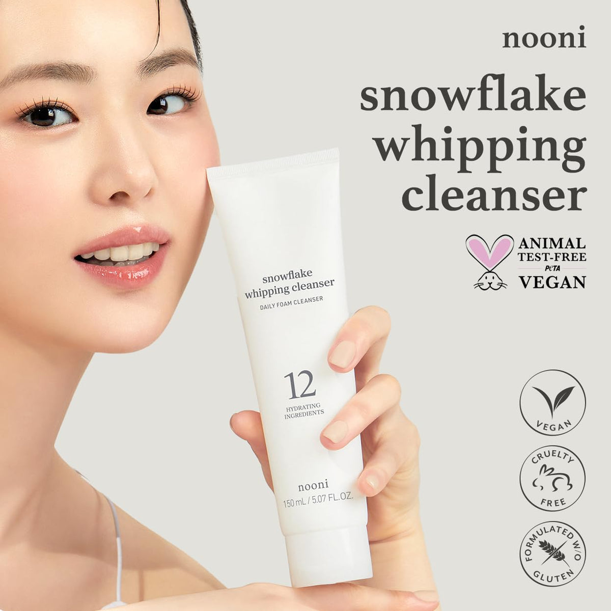 NOONI whipped cream texture close-up, shows fluffy foam for gentle effective cleansing