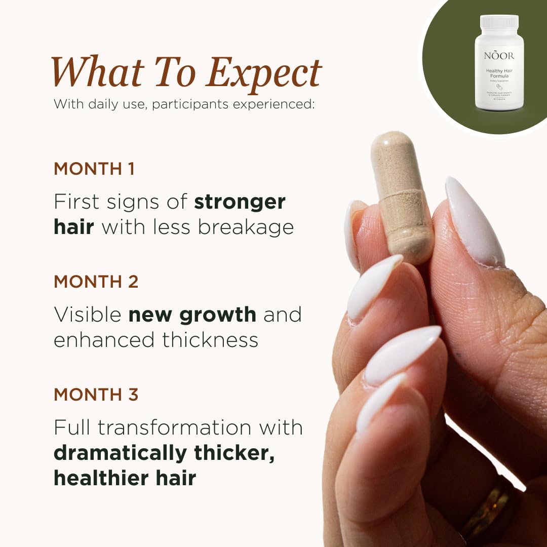 NOOR HAIR capsules close-up showing texture and color, highlights ingredient quality