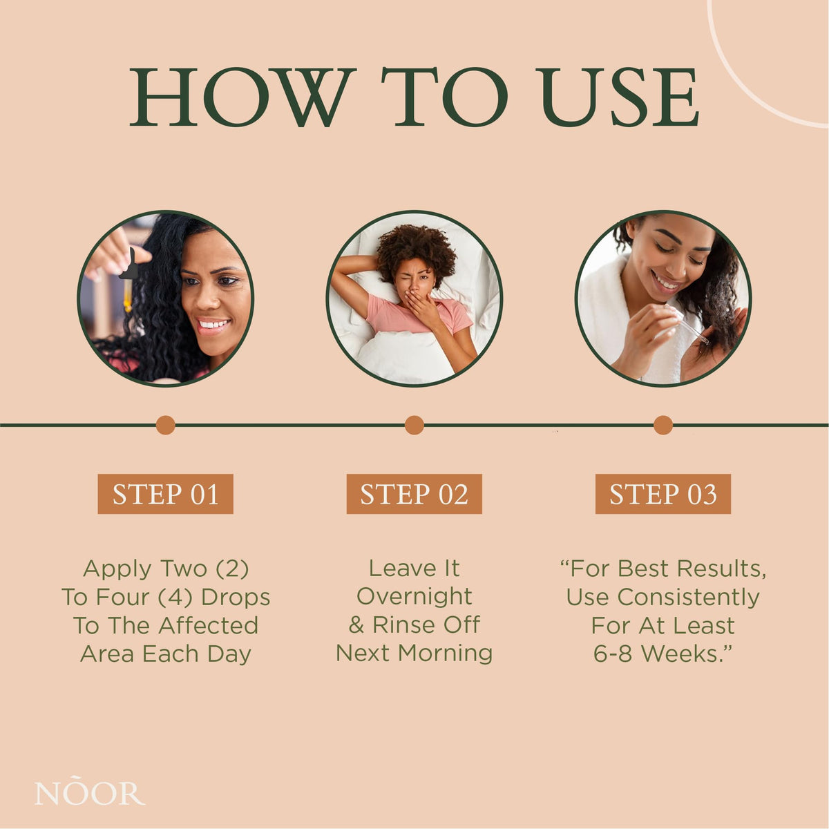 NOOR HAIR bottle on bathroom shelf suggesting daily routine ease