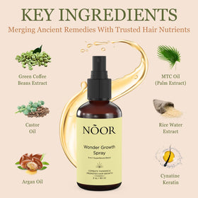 NOOR HAIR bottle held in hand showing compact size and travel-friendly benefit
