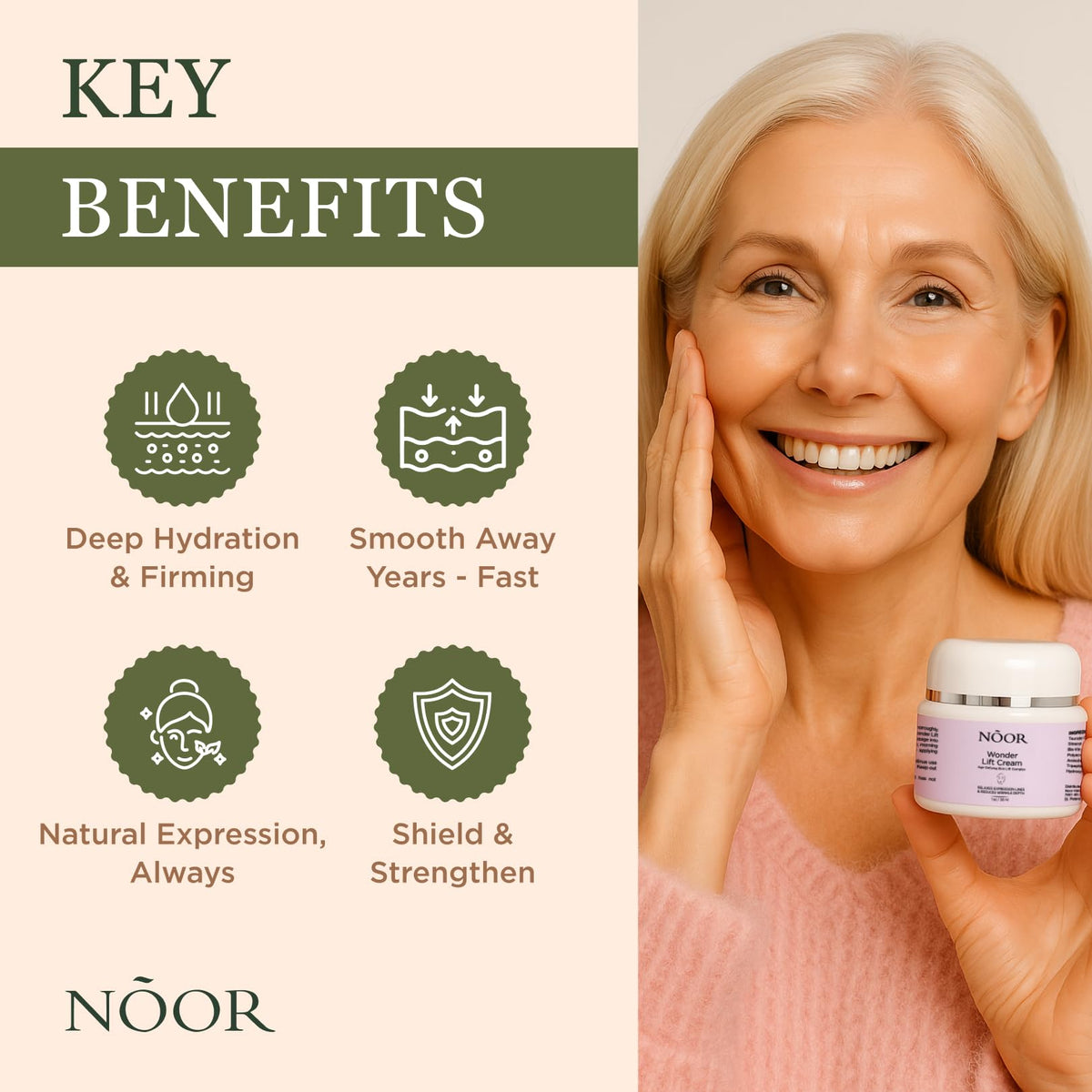 NOOR HAIR open jar texture of Wonder Lift cream demonstrating smooth, non-greasy finish