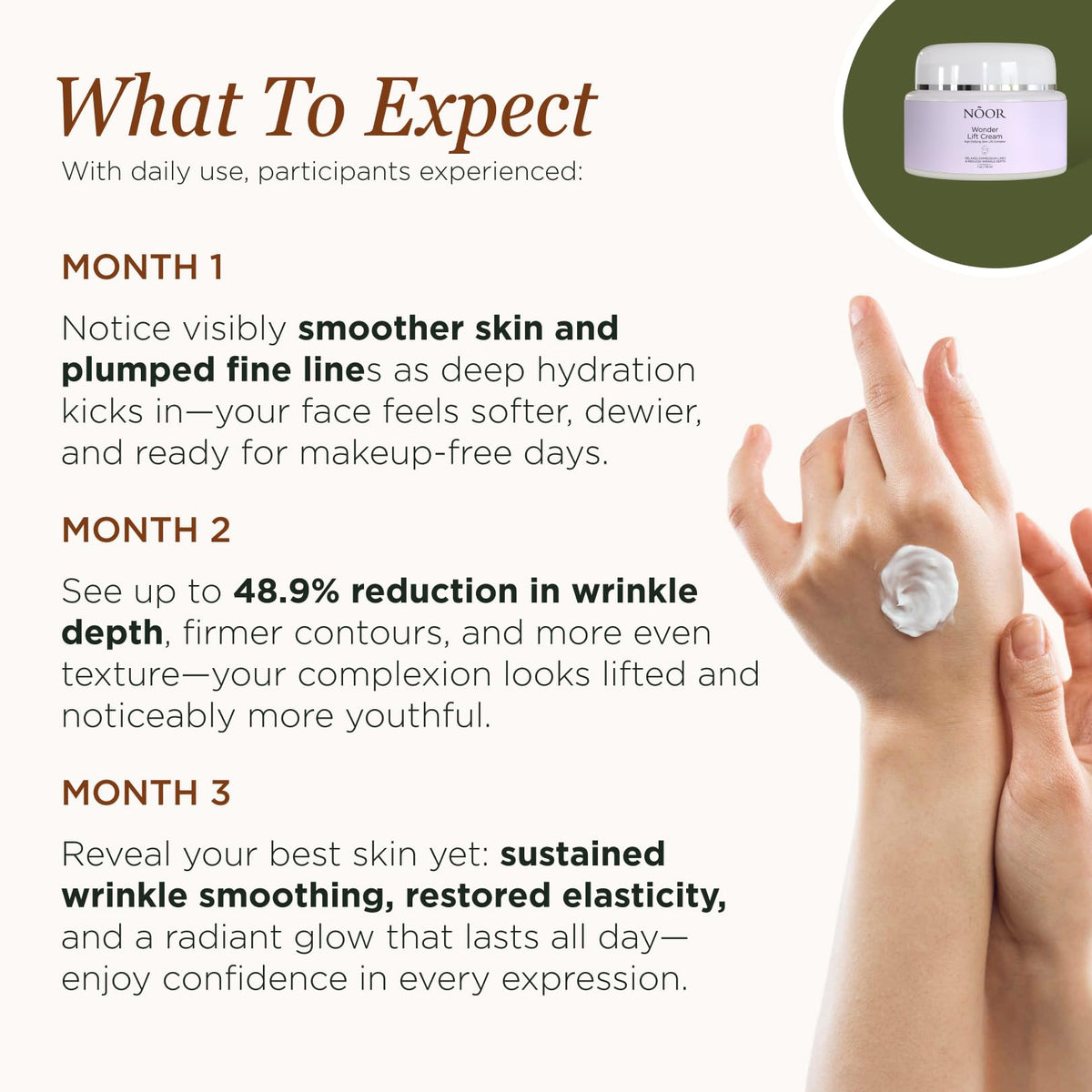 NOOR HAIR jar beside hand scale showing product size and travel-friendly benefit