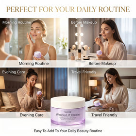 Noor Wonderlift natural ingredients flatlay, emphasizes gentle plant-based actives