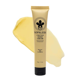 Nopalera hand cream tube front view showing compact travel-friendly design and benefits