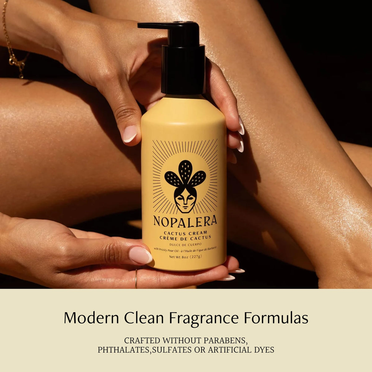 Close view of Nopalera label and ingredient list, emphasizing clean botanical formulation