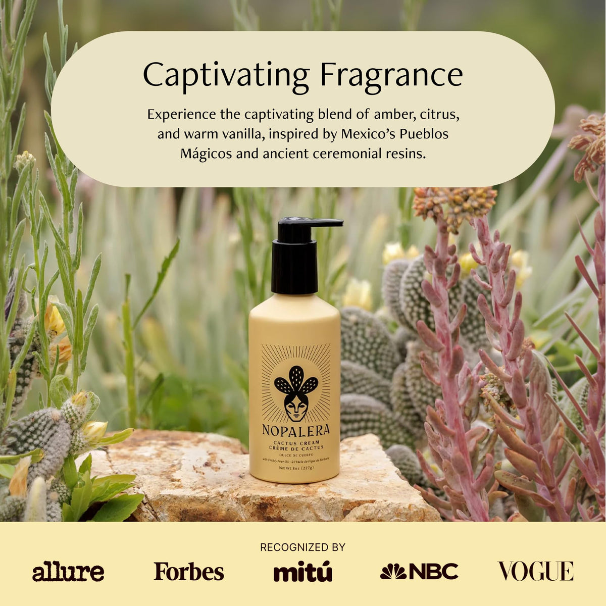 Nopalera bottle staged in bathroom setting, conveying daily routine and lifestyle use