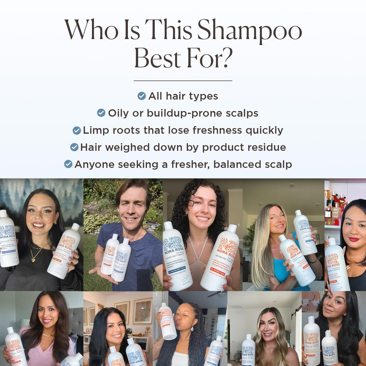 Nora Ross man using shampoo in bath showing effective unisex cleansing