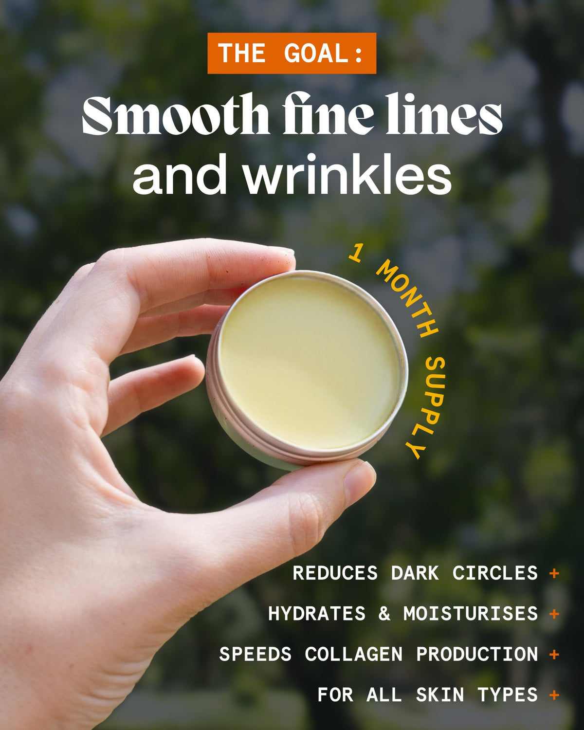 Hand applying Norse Organics under eye to demonstrate gentle targeted benefit