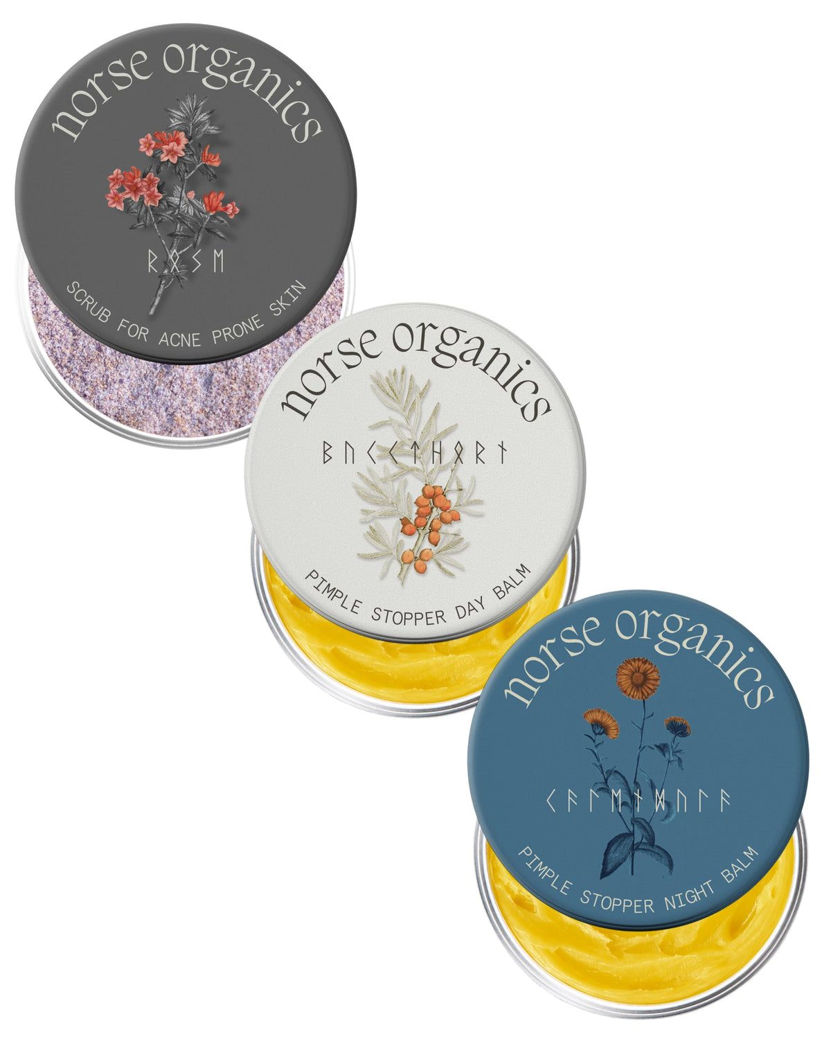 Norse Organics day glow balm front view showing nourishing finish and morning hydration benefit