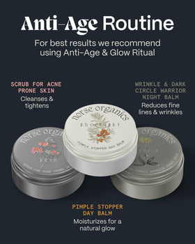 Nighttime bathroom with Norse Organics on counter illustrating nightly routine benefit