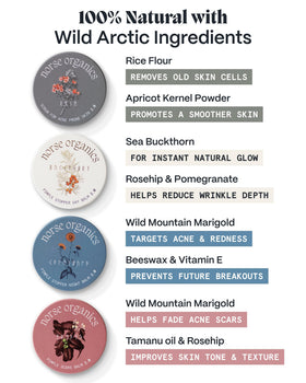 Norse Organics powder Scrub being mixed in palm showing easy in-shower use