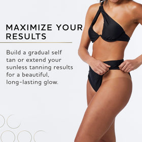 Norvell before and after legs comparison showing even, natural-looking bronze