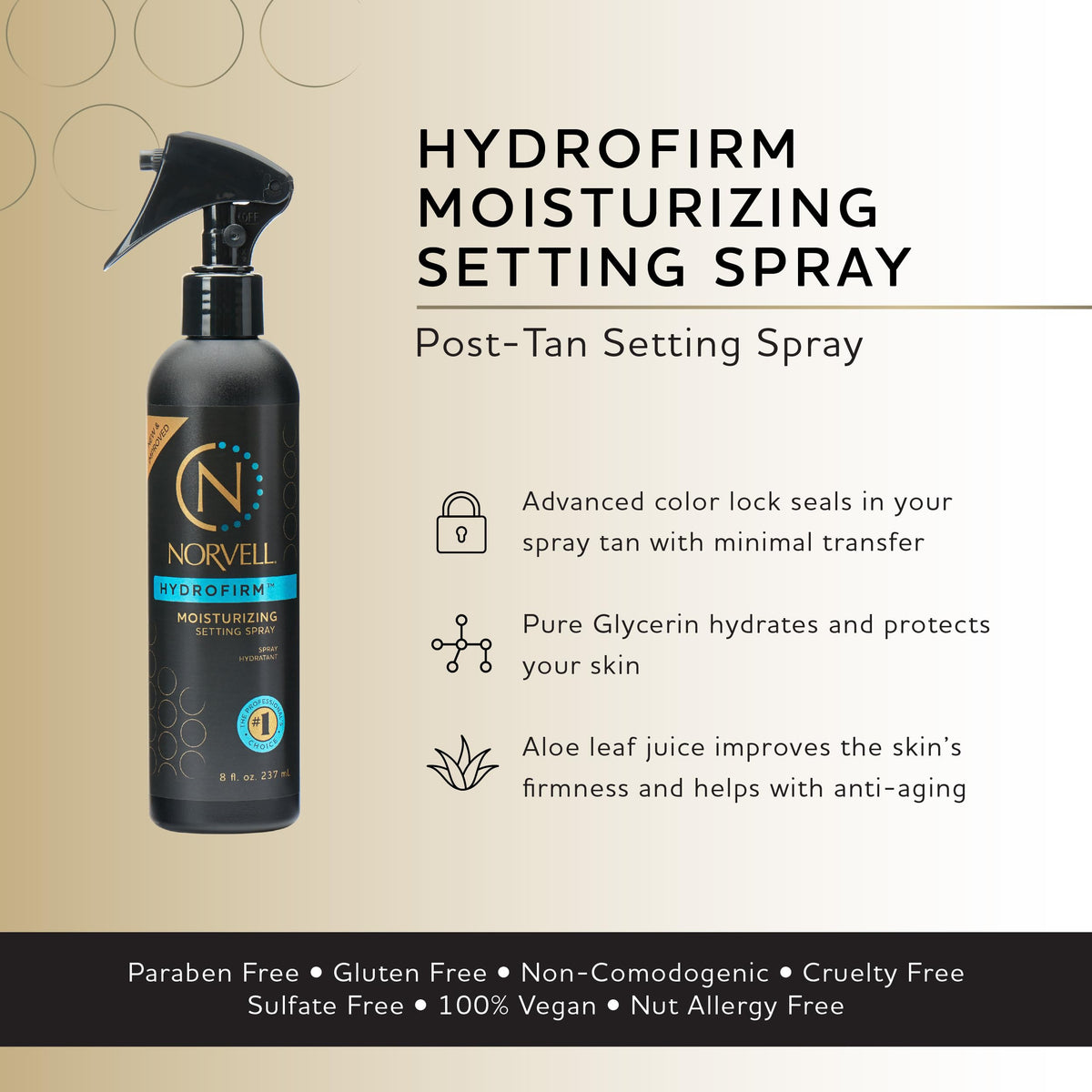 Norvell Hydrofirm mist being sprayed to lock in tan and hydrate