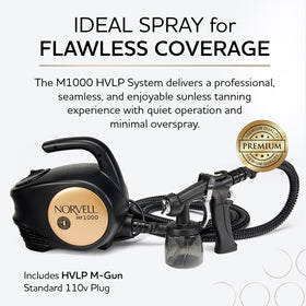 Norvell M-series HVLP spray gun close-up showing ergonomic grip and precise spray