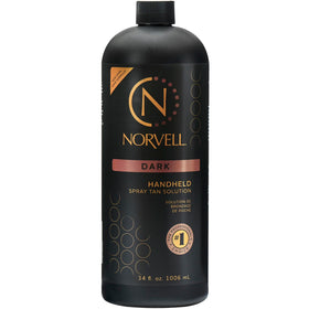 Norvell bottle front view showing professional tanning solution and clear benefit