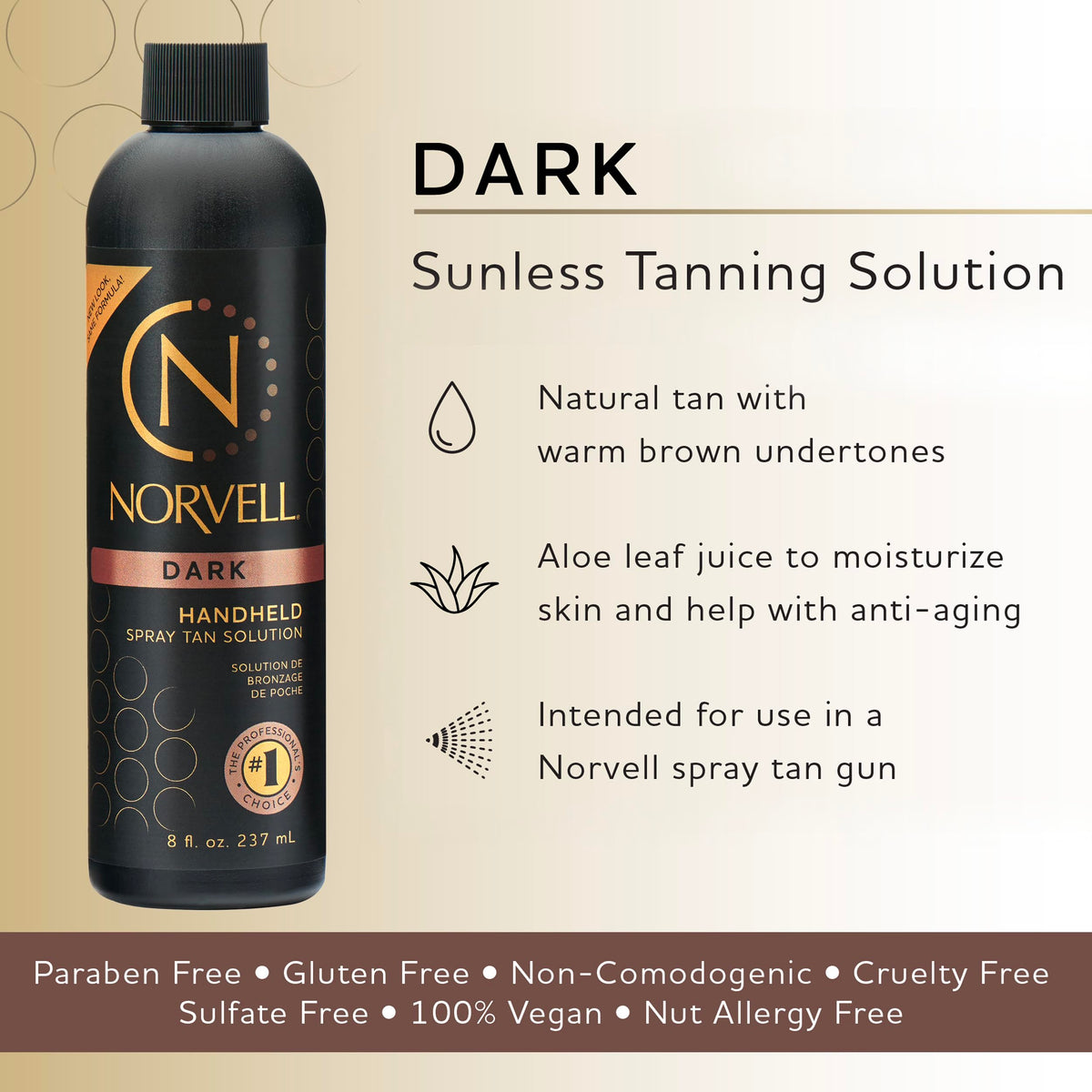 Norvell pump close-up dispensing fast-drying spray tan for precise control
