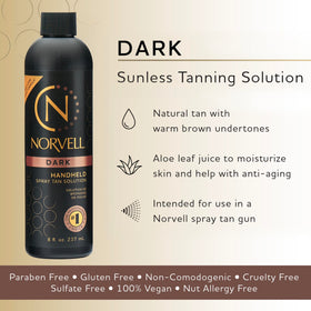Norvell pump close-up dispensing fast-drying spray tan for precise control