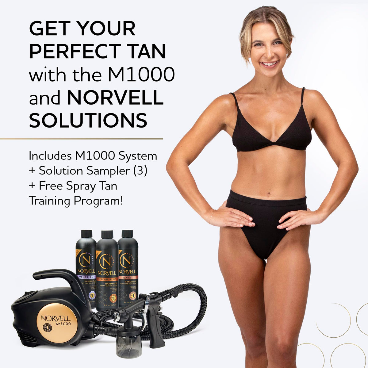 Norvell spray tan machine used on client illustrating even coverage and professional finish