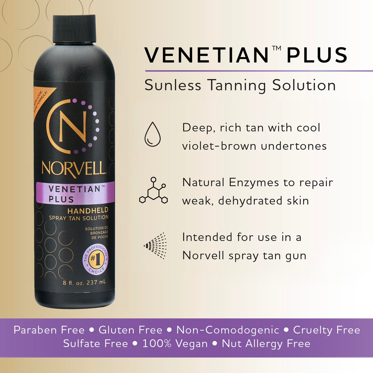 Norvell label close-up highlighting ingredient claims and VIO-7 undertone technology benefits
