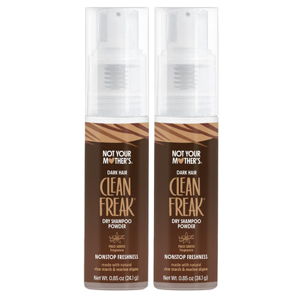Not Your Mother's front packaging showing two .85 oz tinted dry shampoo cans, convenient refill benefit