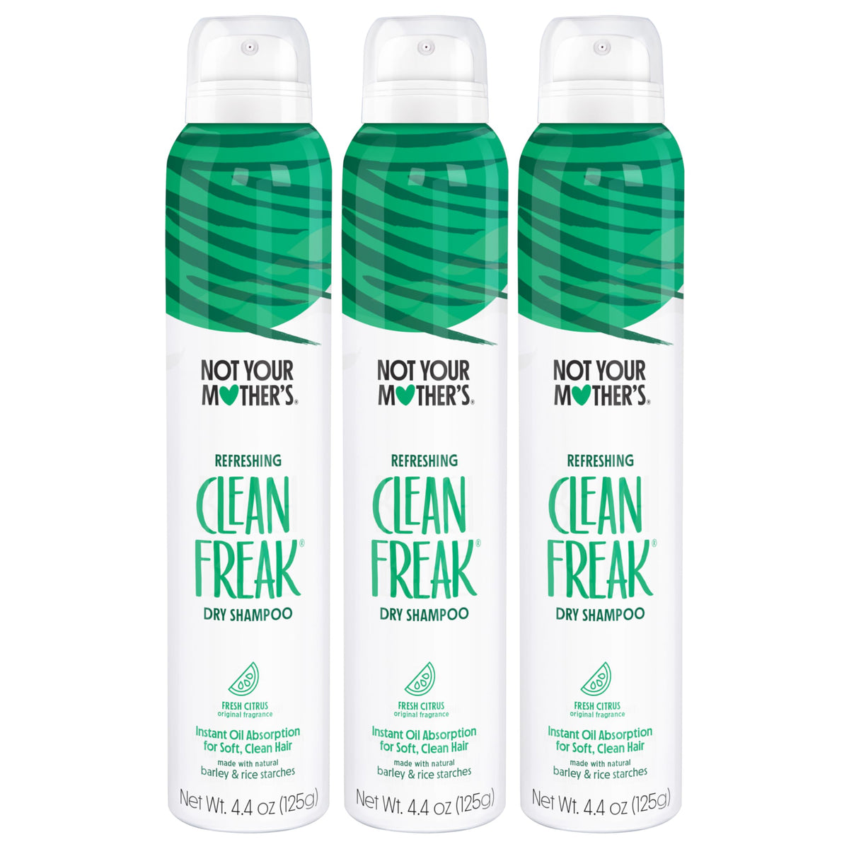 Not Your Mother's front packaging showing three Clean Freak cans and benefits
