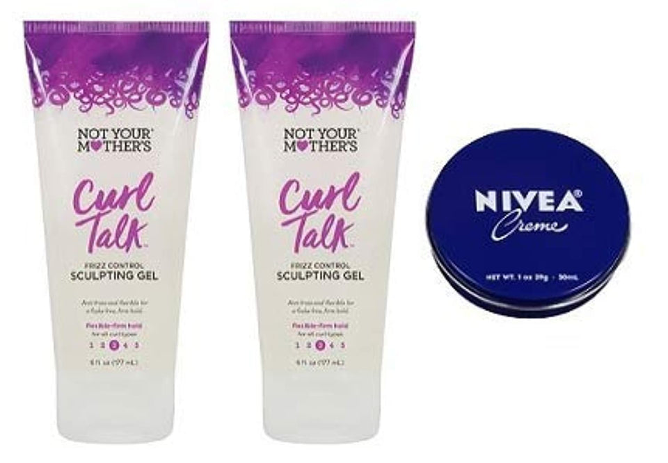 Not Your Mother's front packaging showing three 6 oz gel tubes and travel cream, defining curls