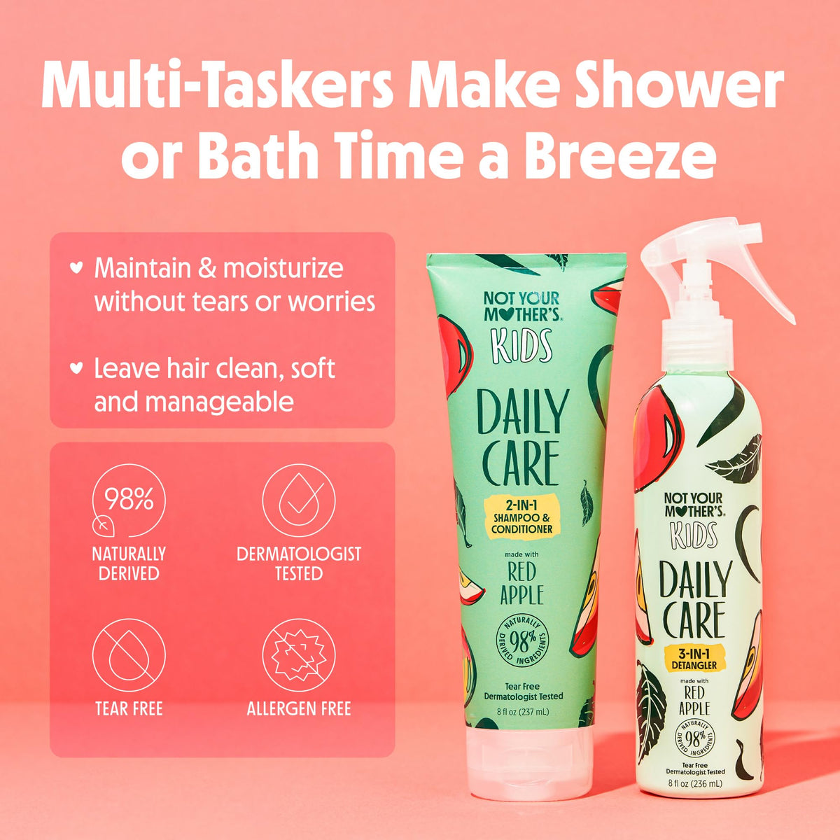 Not Your Mother's detangler being sprayed into hair to show quick knot-release benefit