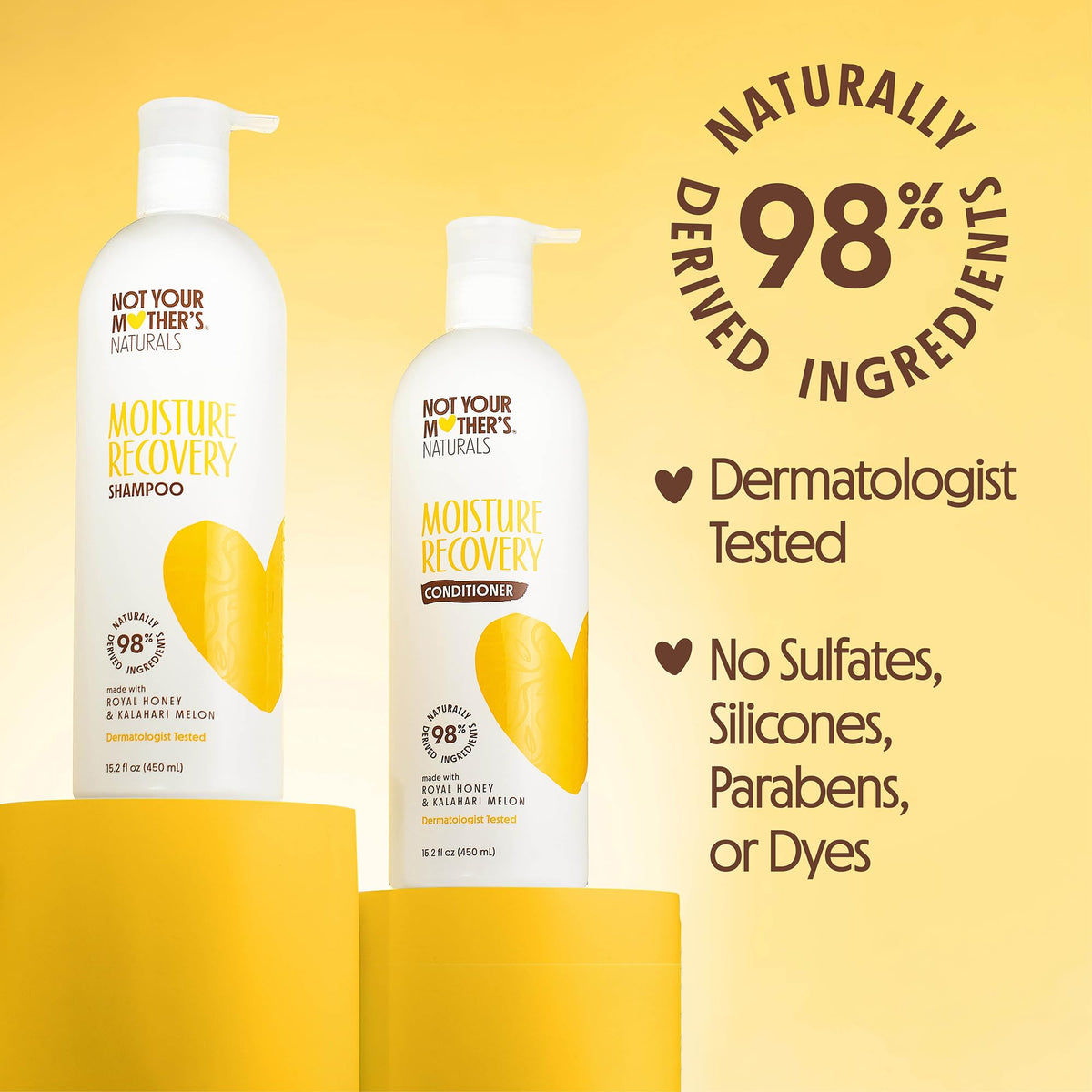 Not Your Mother's bottles next to hand showing 15.2 fl oz scale benefit
