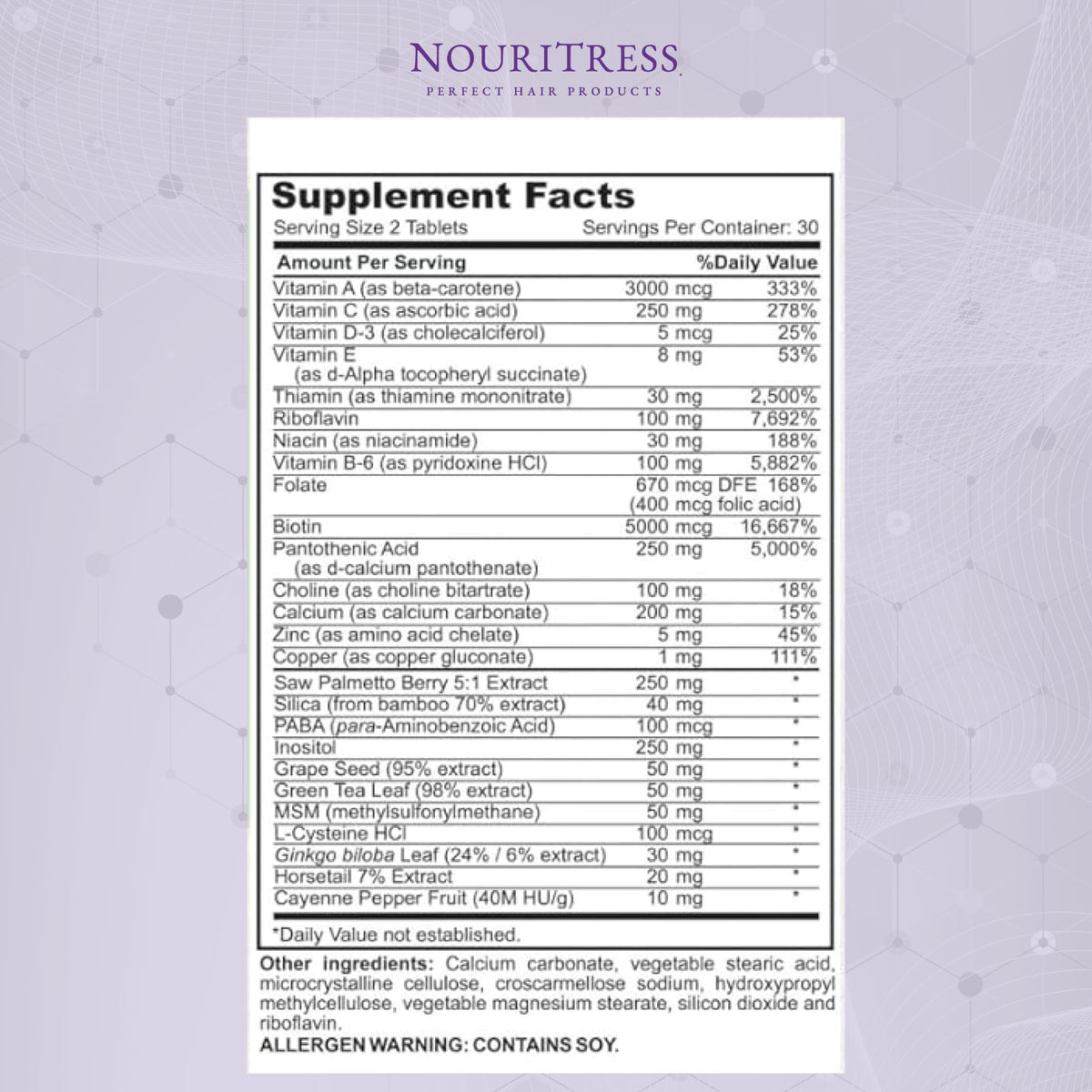 Hand holding NouriTress tablet ready to take, emphasizes convenient daily use benefit