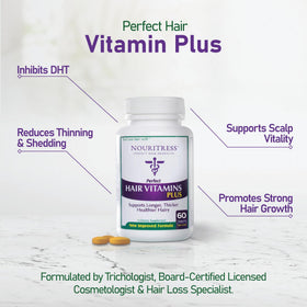 NouriTress ingredient label detail, displays key vitamins and botanicals benefit