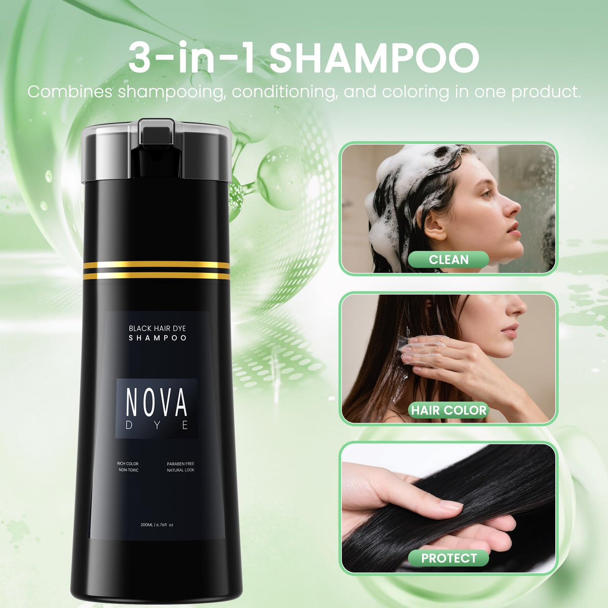NOVA DYE before and after roots comparison showing visible gray coverage