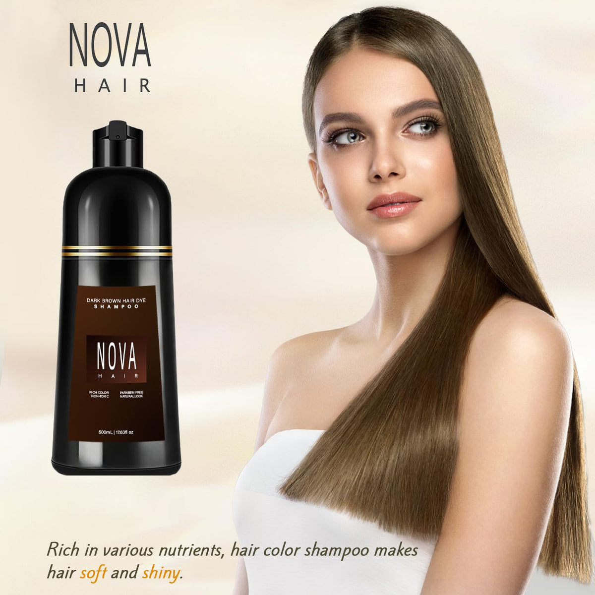 Nova Hair pouring texture close-up illustrating creamy shampoo consistency