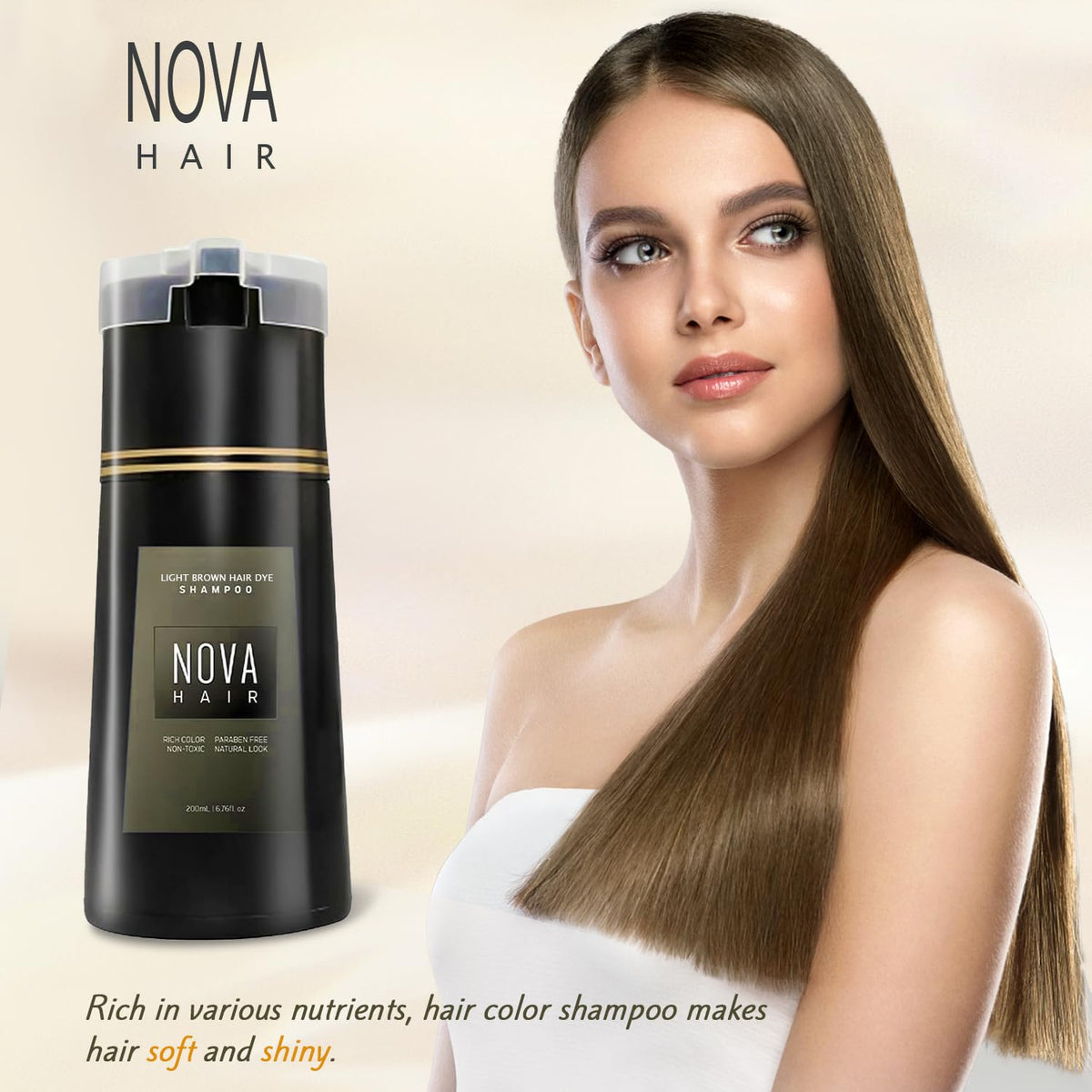 Nova Hair pump dispensing shampoo texture, showing easy application benefit