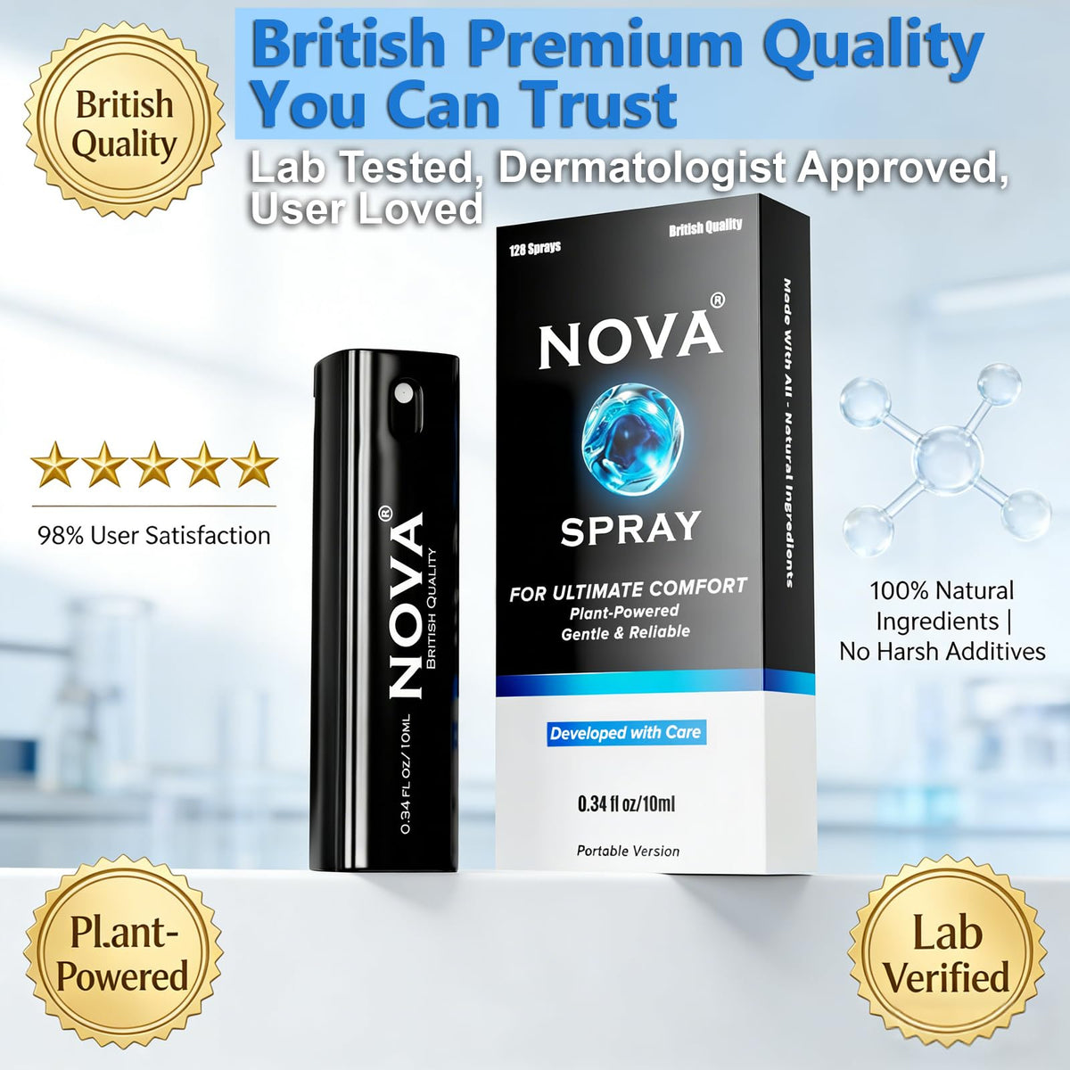 Nova Spray label close-up showing ingredient list for transparency and quality