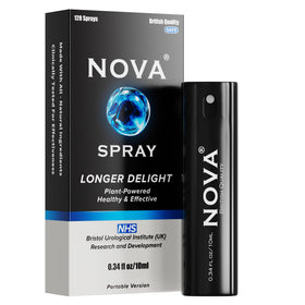 Nova Spray front packaging showing compact, discreet design and portability benefit