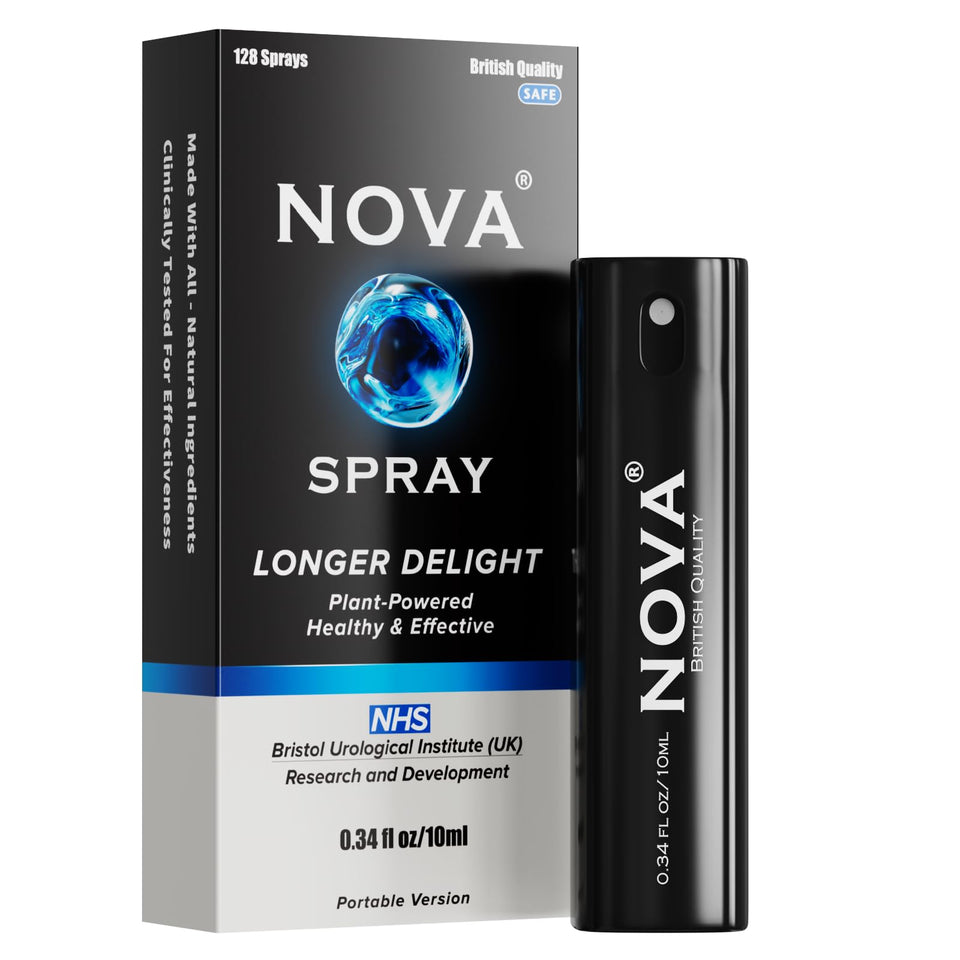 Nova Spray front packaging showing compact, discreet design and portability benefit