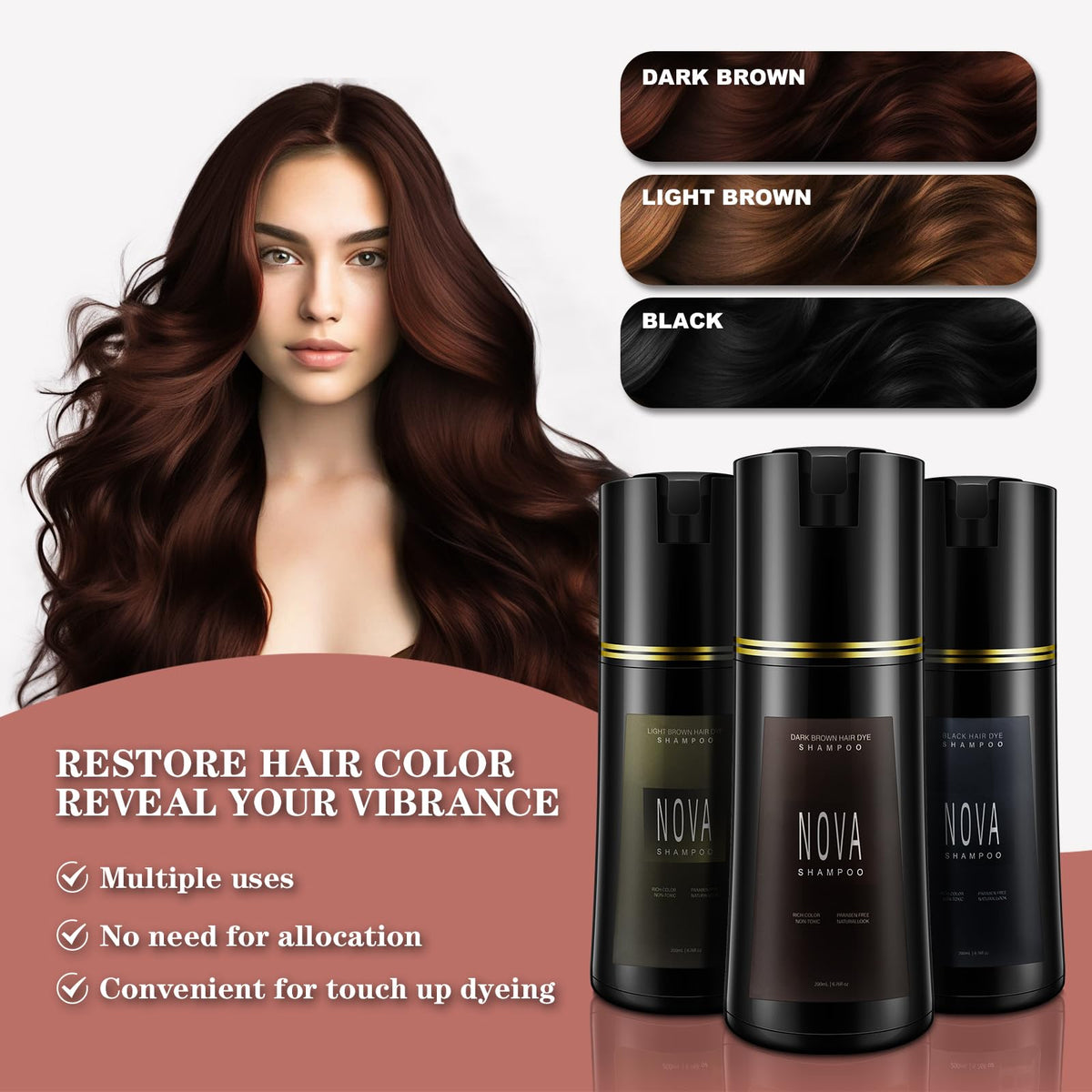 NOVA SHAMPOO applied to hair by gloved hand demonstrating simple use