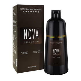 NOVA SHAMPOO front packaging showing dark brown 500ml bottle and clear benefits