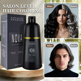 NOVA SHAMPOO label close-up highlighting ingredients and usage benefits