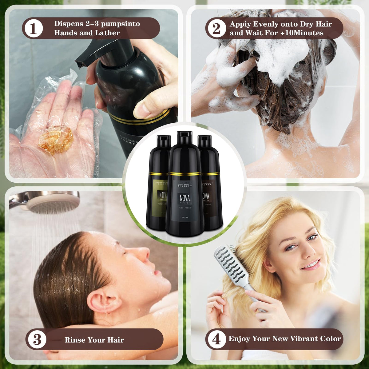 NOVA SHAMPOO 500ml bottle beside everyday items to show actual size
