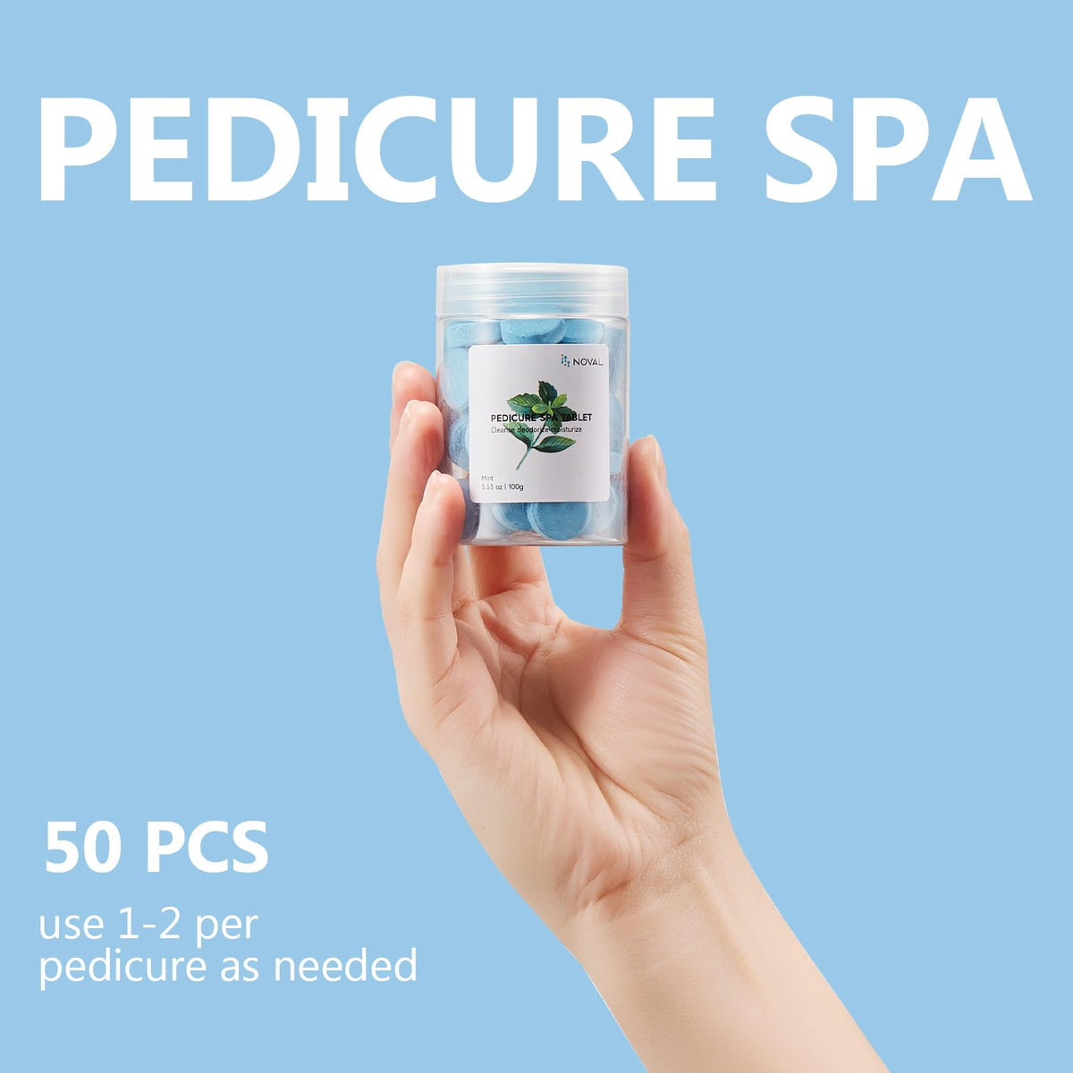 NOVAL jar placed on pedicure trolley for organized, space-saving benefit