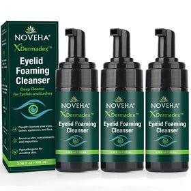 NOVEHA front packaging showing three 3.38 fl oz bottles and clear benefit