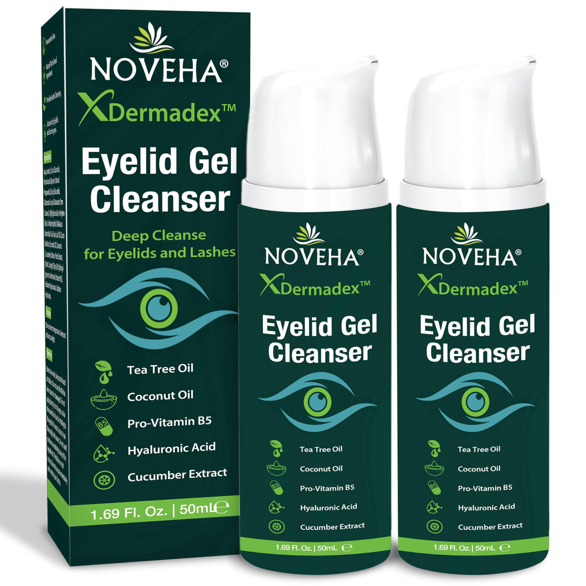 NOVEHA front packaging showing 50mL bottle and clear labeling for gentle cleansing