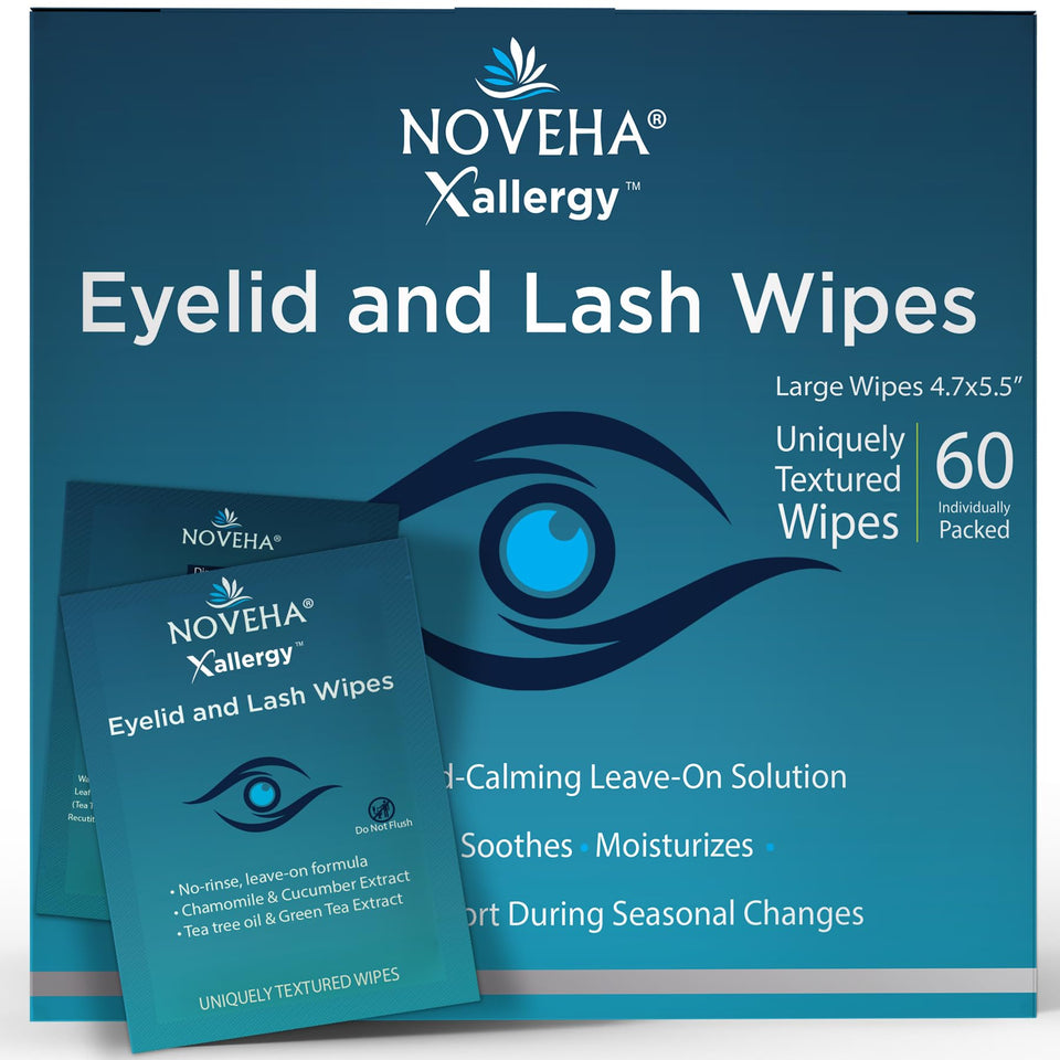 NOVEHA front packaging showing 60 individually wrapped wipes for quick relief