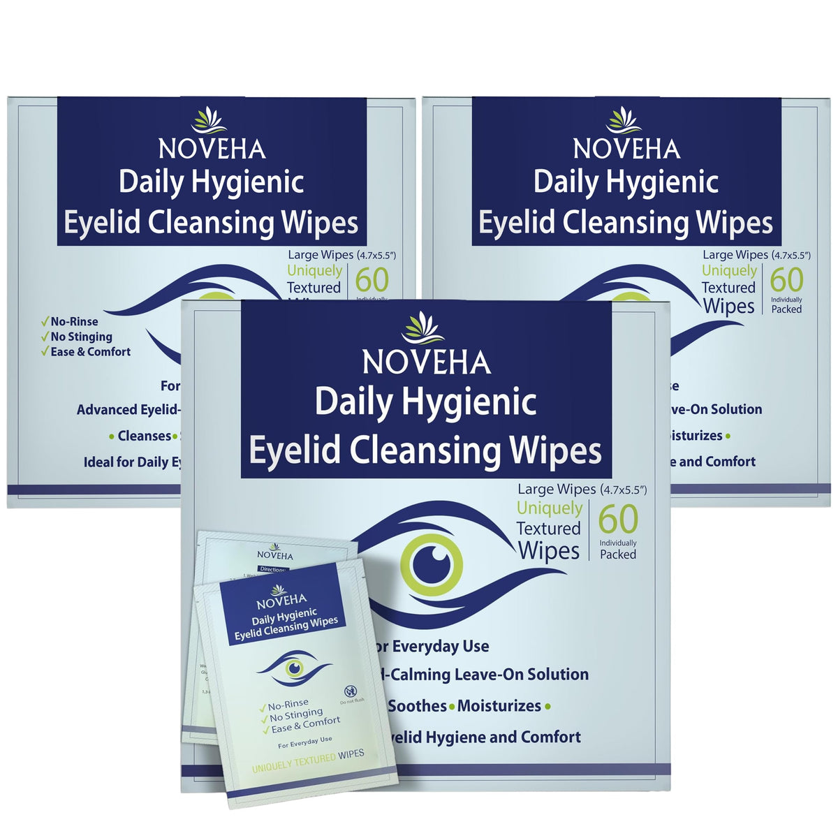 NOVEHA front packaging showing 3-pack and quantity for easy identification and storage